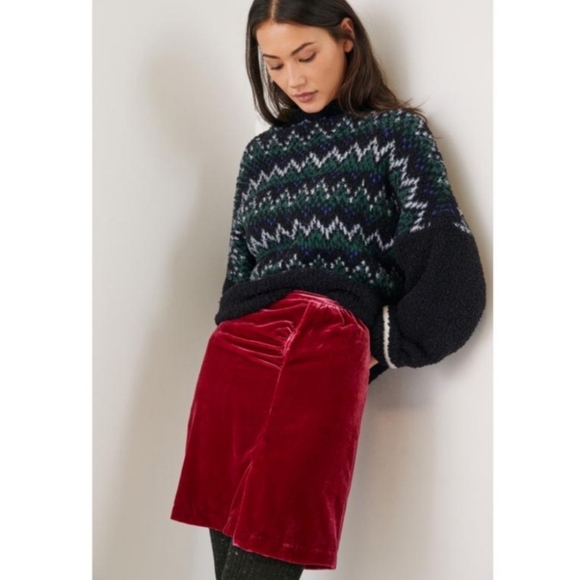 Anthropologie Dresses & Skirts - ANTHROPOLOGIE Montie Velvet Ruched Skirt Raspberry NEW